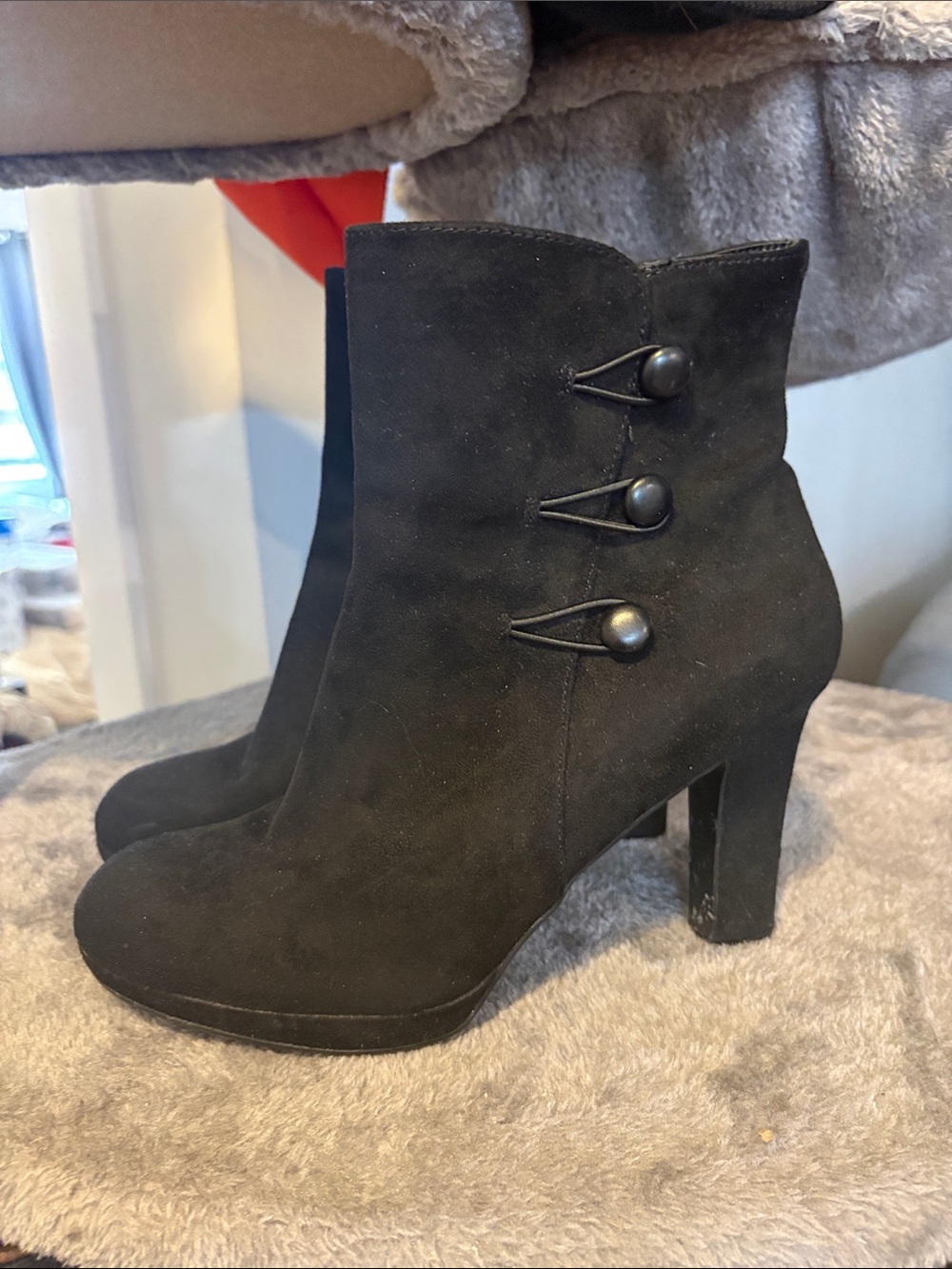 Impo Black Suede Button-Accent Ankle Boots